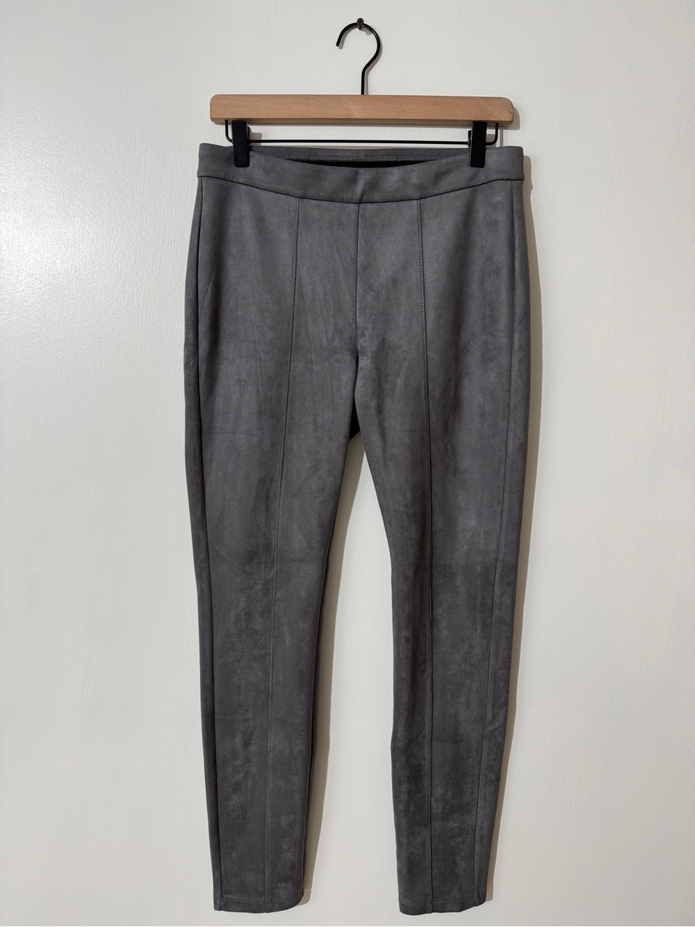WP81 {WHBM} "The Legging" Charcoal Gray Suede Skinny Ponte Leggings
